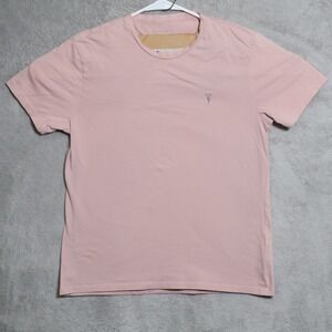 AllSaints Brace SS Crew Shirt Mens Medium Pink Regular Fit Skull Embroidered Tee